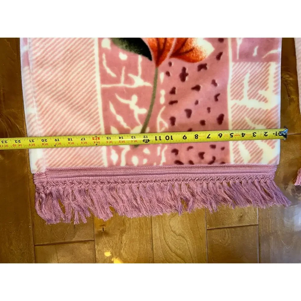 2 Vintage Korean minky blanket pillow shams fringe pink roses